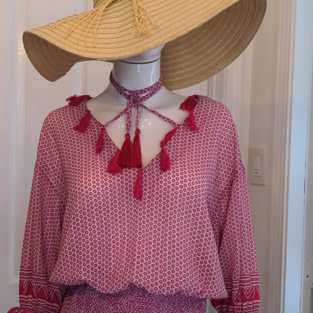 CEZELE  Pink Geometric Bohemian Summer Midi Dress Small - Picture 6 of 17